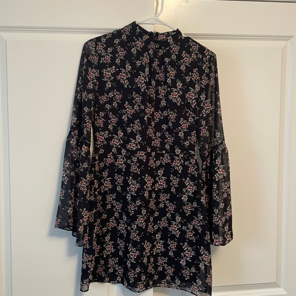 Navy floral mock neck dress